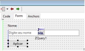 Editor de formulário docado na área de código