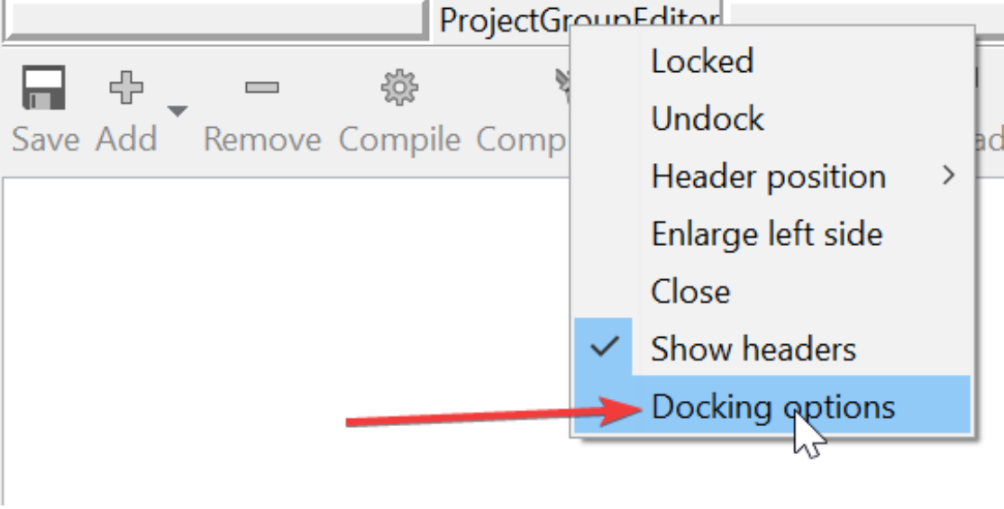 Acessando Docking options