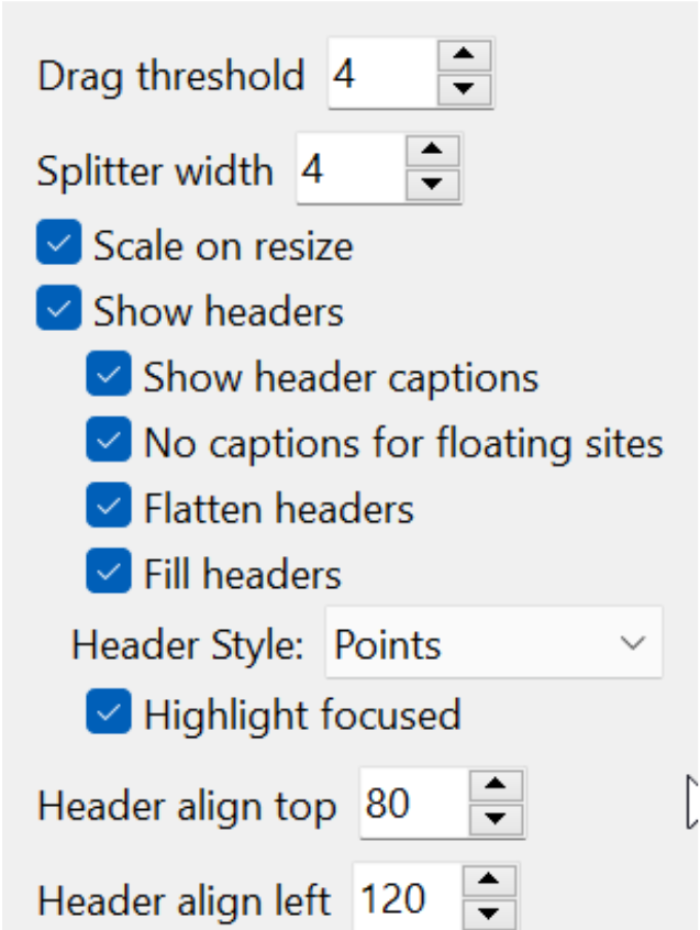Janela de opções de docagem