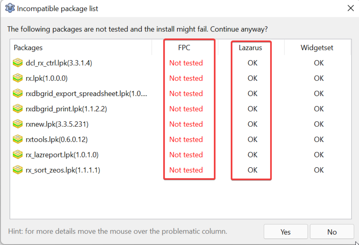 Tela de confirmação e testes do OPM