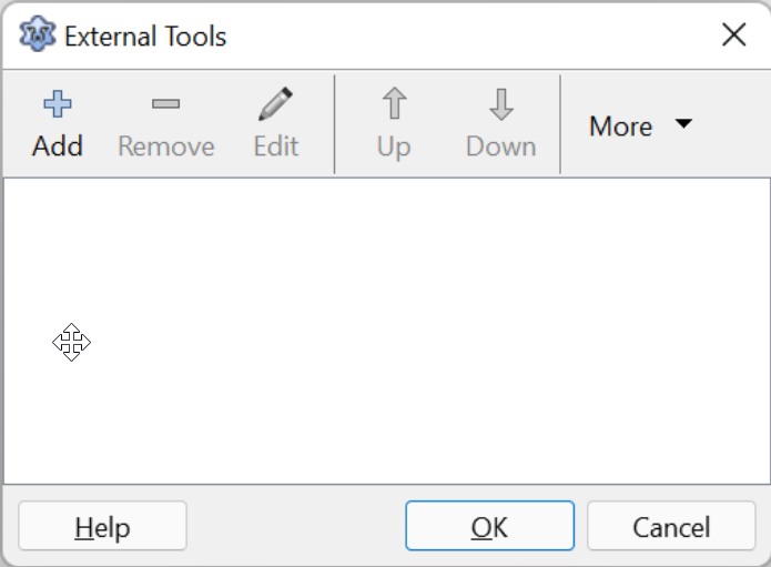 Janela de configuração de ferramentas externas