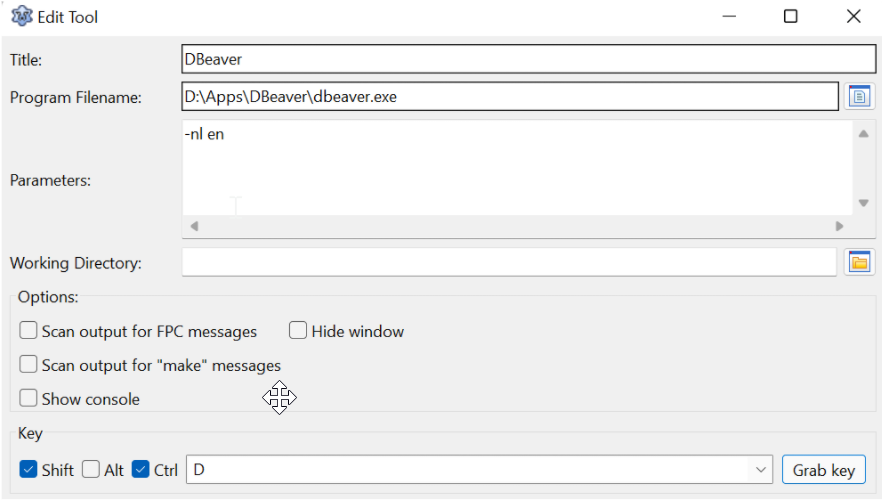 Adicionando DBeaver às ferramentas externas