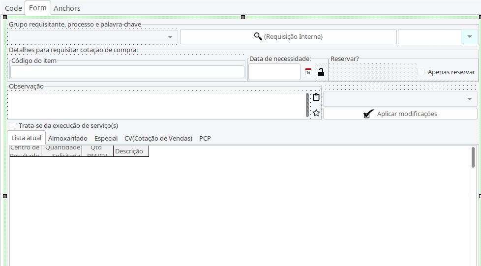 Formulário com componentes ocultos após Ctrl+H