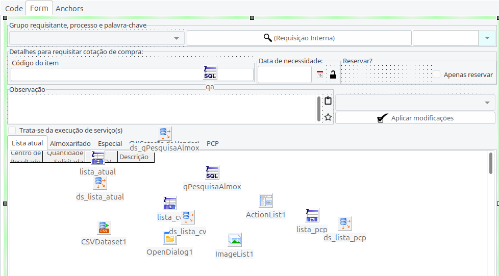 Exemplo de componentes não visuais no formulário