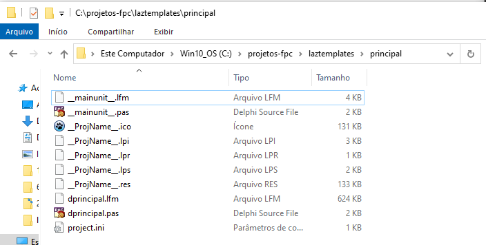 Pasta do modelo e arquivos