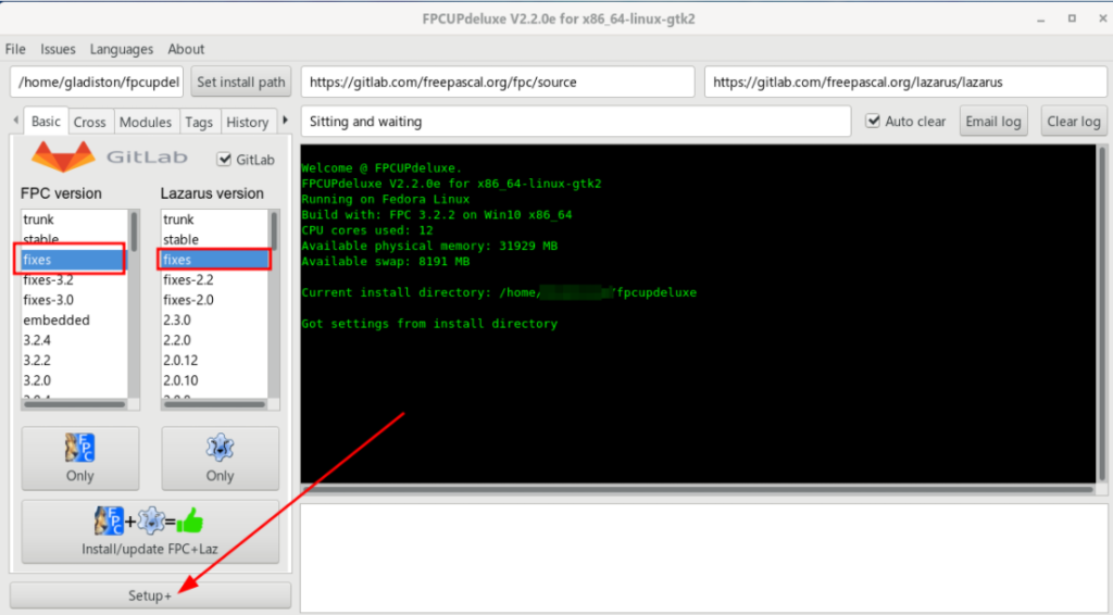 Ajuste de parâmetros no fpcupdeluxe