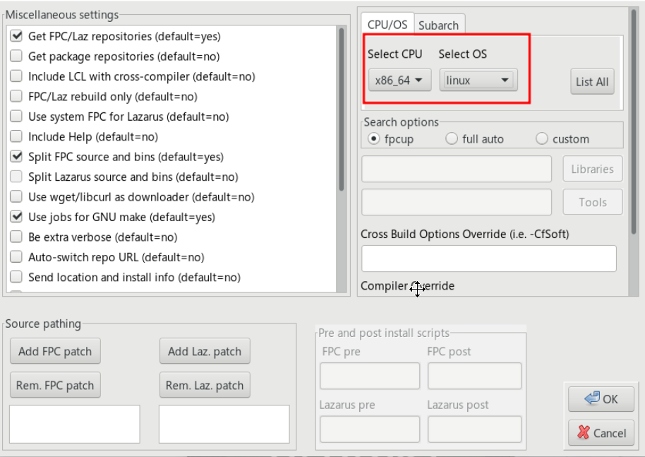 Outras opções do instalador