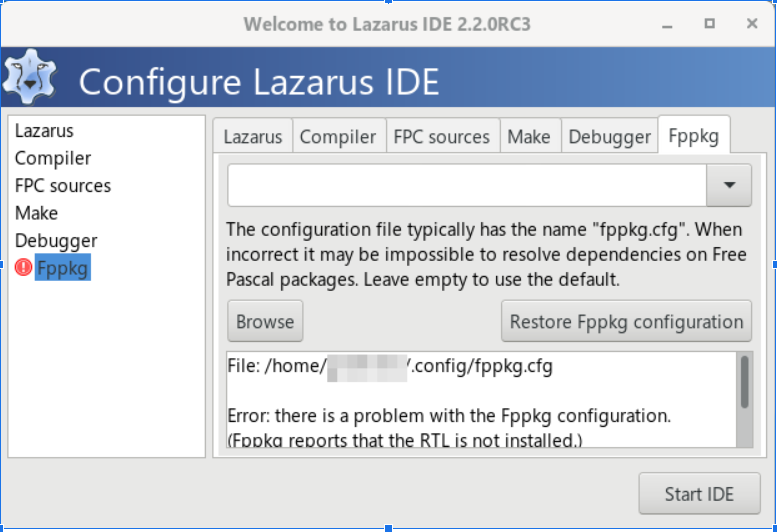 Erro de configuração Fppkg
