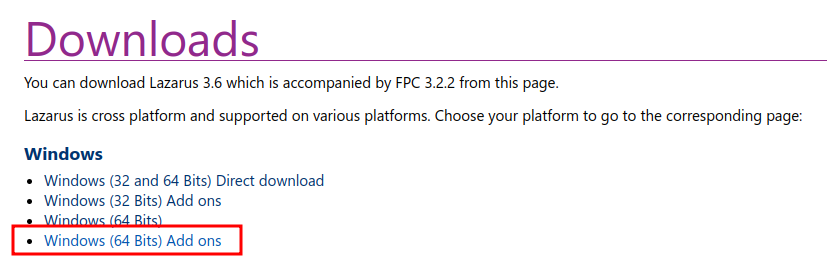 Página de download oficial do Lazarus