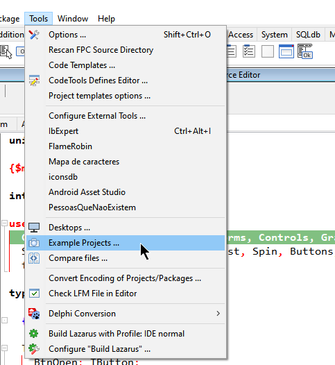 Menu Tools Example Project