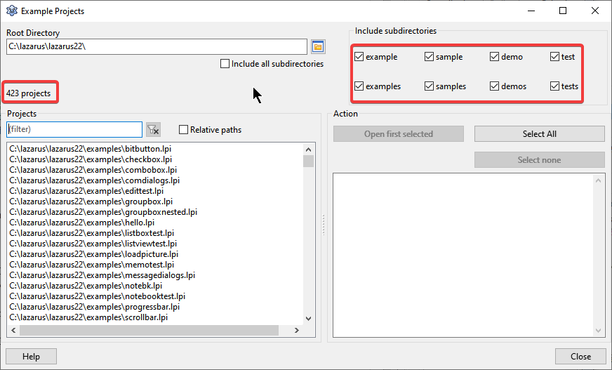 Janela de diálogo de Example Project