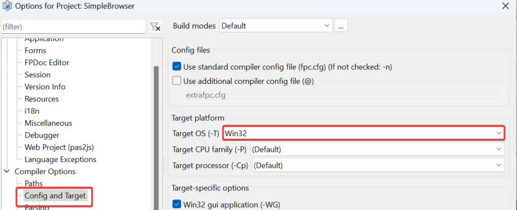 Configuração de Target do Compilador