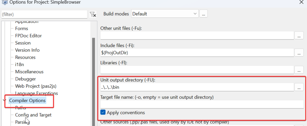 Ajuste de Compiler Options