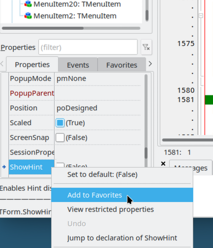Favoritando propriedades no inspetor de objetos