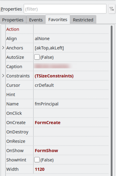 Favoritando propriedades no inspetor de objetos