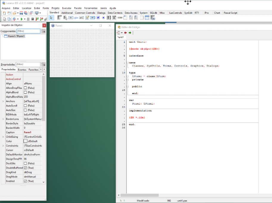 Interface original do Lazarus