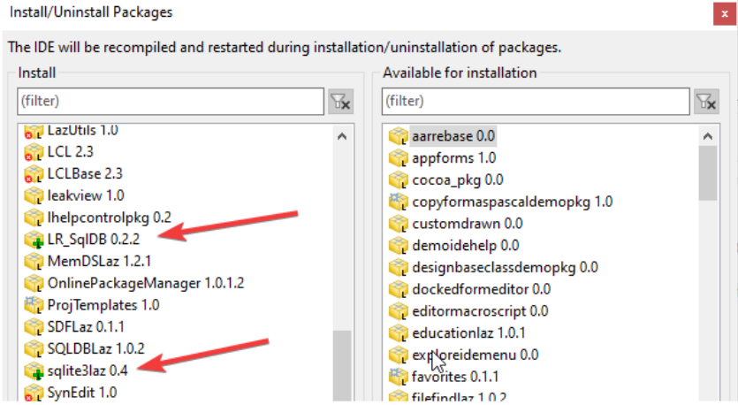 Lista de pacotes instalados e desinstalados