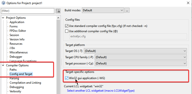 Configuração de Win32 GUI Application