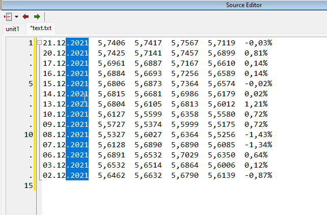 Removendo uma coluna inteira do texto marcado