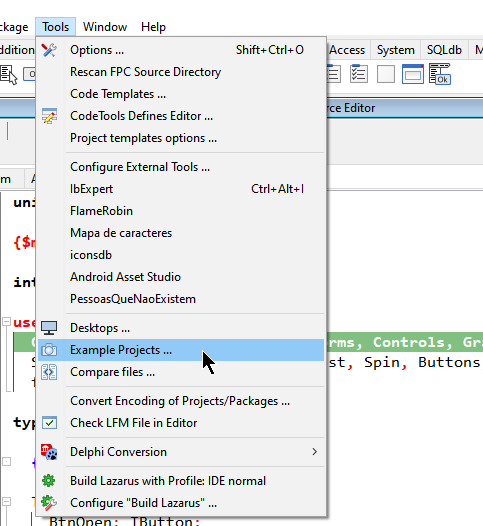 Menu Tools|Example Project