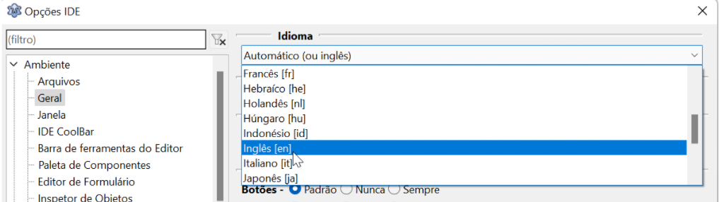 Escolhendo o idioma